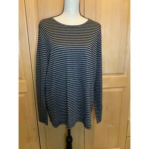 NWT Blk Label LAUREN Ralph Lauren Women's 2X Navy/Gold Metallic/Stripe Tunic Top
